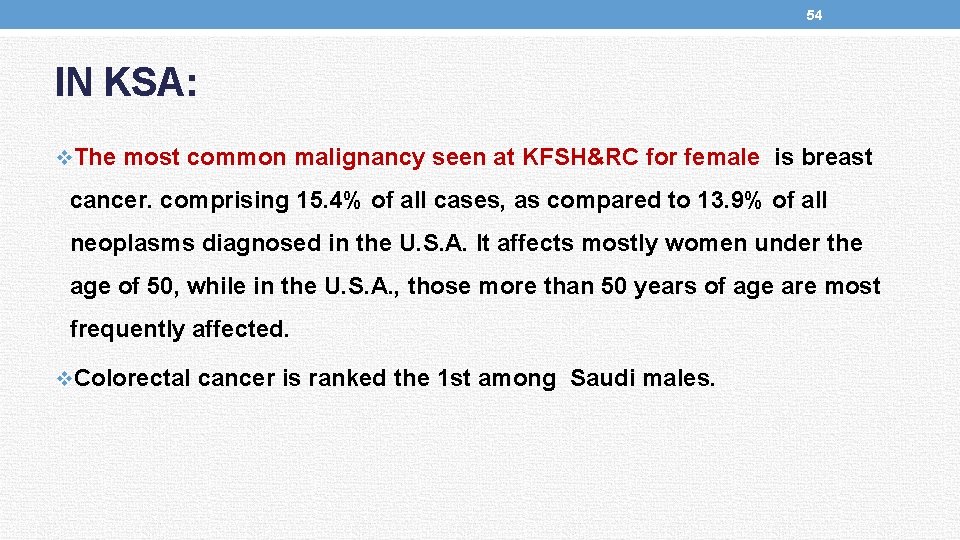 54 IN KSA: v. The most common malignancy seen at KFSH&RC for female is