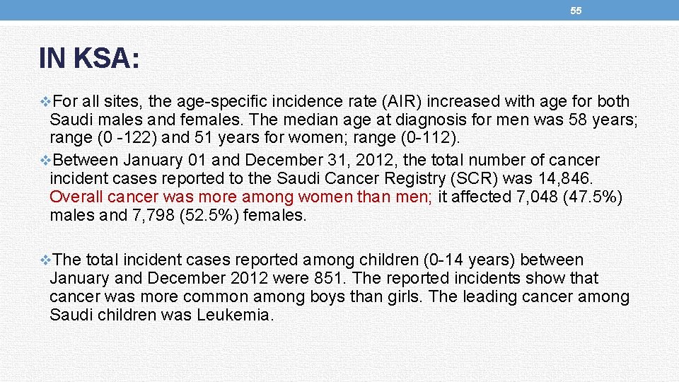 55 IN KSA: v. For all sites, the age-specific incidence rate (AIR) increased with