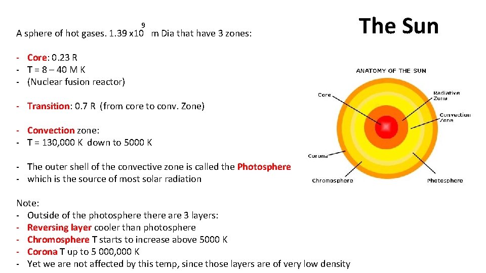 9 A sphere of hot gases. 1. 39 x 10 m Dia that have