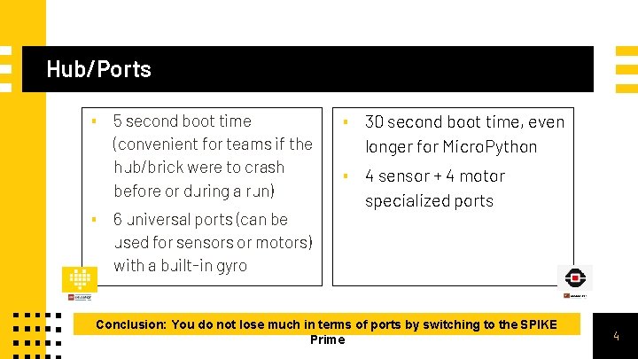 Hub/Ports ▪ 5 second boot time (convenient for teams if the hub/brick were to