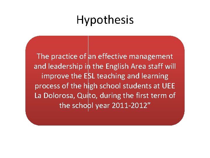 Hypothesis The practice of an effective management and leadership in the English Area staff