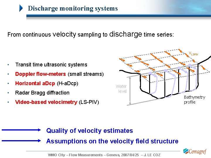 Discharge monitoring systems From continuous velocity sampling to discharge time series: VLSPIV • Transit Discharge monitoring systems From continuous velocity sampling to discharge time series: VLSPIV • Transit