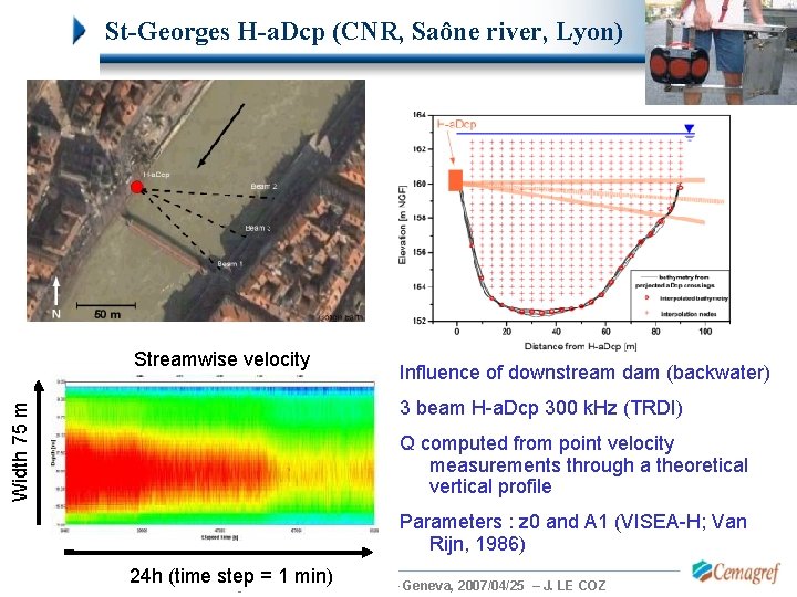St-Georges H-a. Dcp (CNR, Saône river, Lyon) Width 75 m Streamwise velocity Influence of St-Georges H-a. Dcp (CNR, Saône river, Lyon) Width 75 m Streamwise velocity Influence of