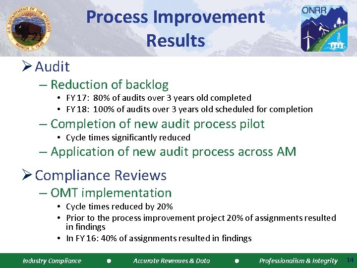 Process Improvement Results Ø Audit – Reduction of backlog • FY 17: 80% of