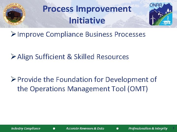 Process Improvement Initiative Ø Improve Compliance Business Processes Ø Align Sufficient & Skilled Resources