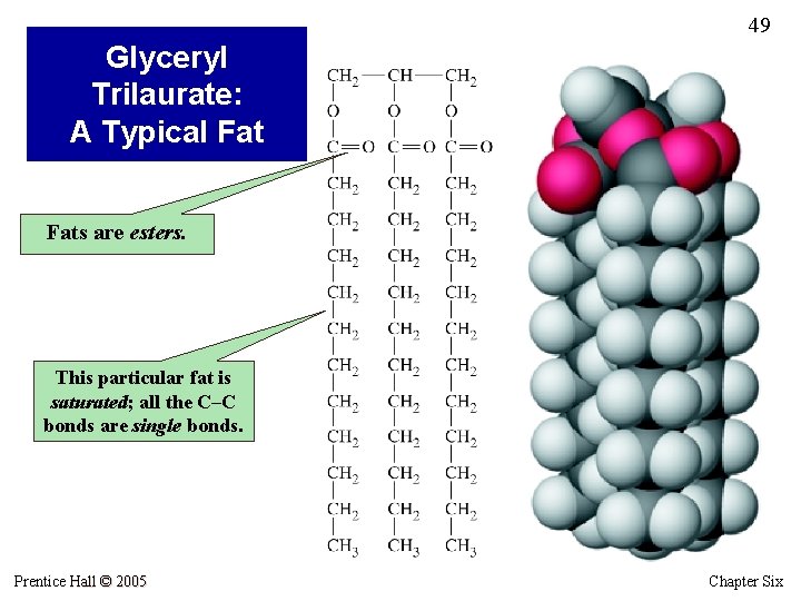 49 Glyceryl Trilaurate: A Typical Fats are esters. This particular fat is saturated; all