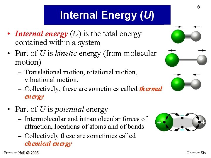 Internal Energy (U) 6 • Internal energy (U) is the total energy contained within