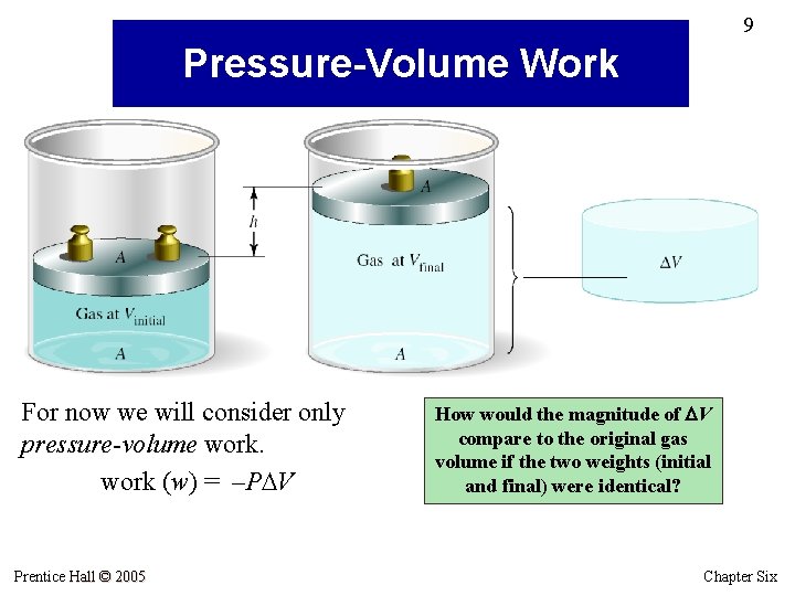 9 Pressure-Volume Work For now we will consider only pressure-volume work (w) = –PDV