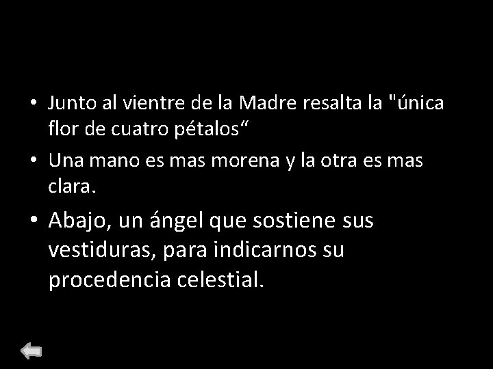 • Junto al vientre de la Madre resalta la "única flor de cuatro • Junto al vientre de la Madre resalta la "única flor de cuatro