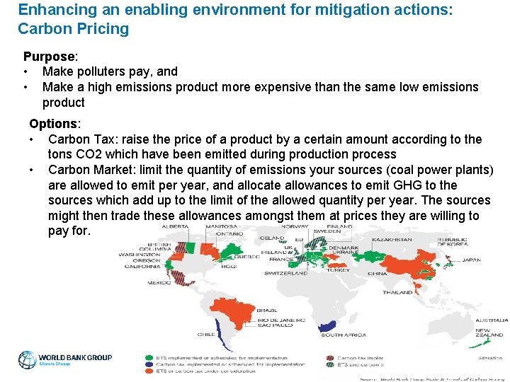 Enhancing an enabling environment for mitigation actions: Carbon Pricing Purpose: • Make polluters pay,