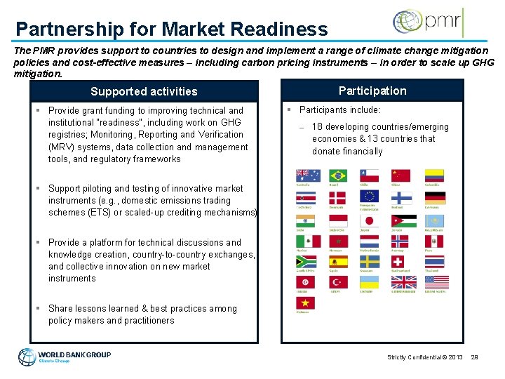 Partnership for Market Readiness The PMR provides support to countries to design and implement