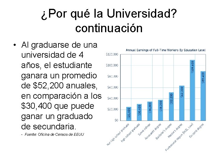 ¿Por qué la Universidad? continuación • Al graduarse de una universidad de 4 años,