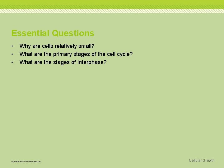 Essential Questions • • • Why are cells relatively small? What are the primary