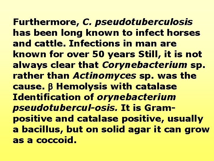 Furthermore, C. pseudotuberculosis has been long known to infect horses and cattle. Infections in Furthermore, C. pseudotuberculosis has been long known to infect horses and cattle. Infections in