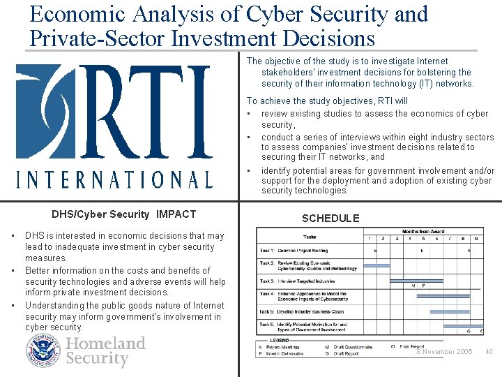 Economic Analysis of Cyber Security and Private-Sector Investment Decisions The objective of the study