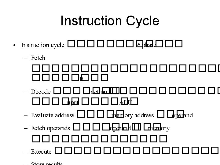 Instruction Cycle • Instruction cycle ������ 6 phase – Fetch ���������� IR – Decode