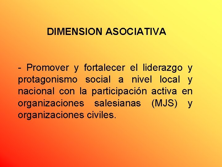 DIMENSION ASOCIATIVA - Promover y fortalecer el liderazgo y protagonismo social a nivel local