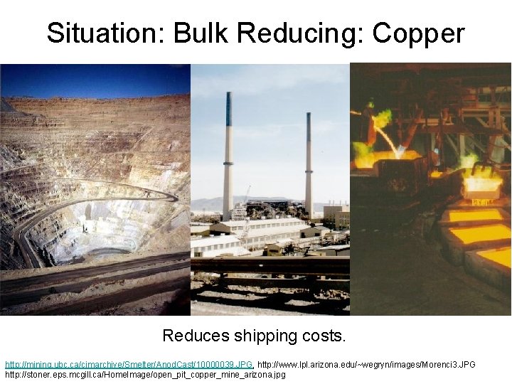 Situation: Bulk Reducing: Copper Reduces shipping costs. http: //mining. ubc. ca/cimarchive/Smelter/Anod. Cast/10000039. JPG, http: