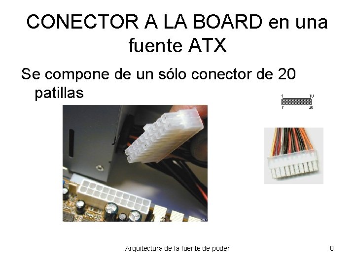 CONECTOR A LA BOARD en una fuente ATX Se compone de un sólo conector