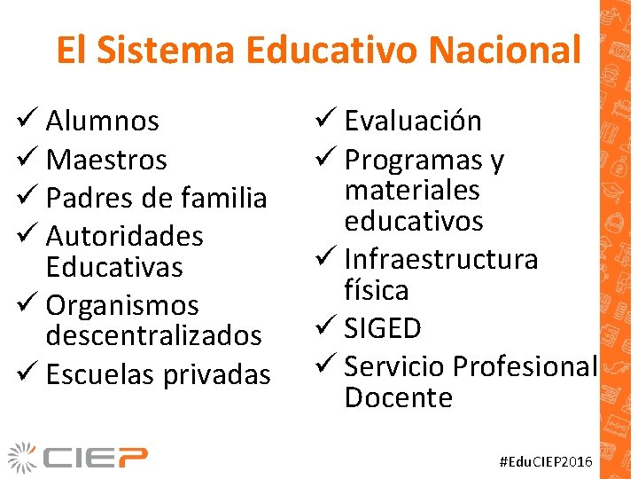 El Sistema Educativo Nacional ü Alumnos ü Maestros ü Padres de familia ü Autoridades