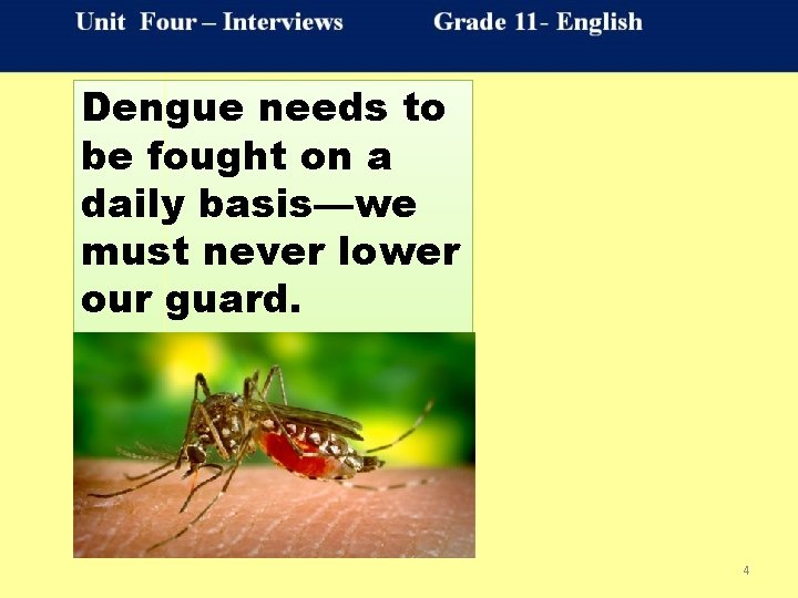 Dengue needs to be fought on a daily basis—we must never lower our guard.
