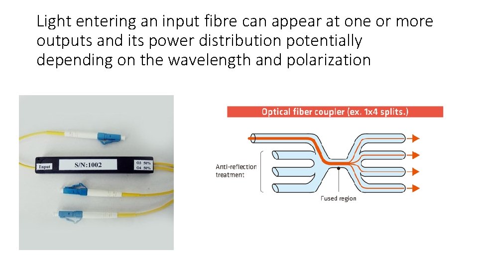 Light entering an input fibre can appear at one or more outputs and its