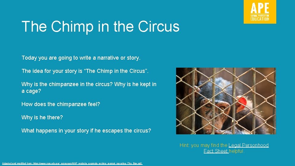 The Chimp in the Circus Today you are going to write a narrative or