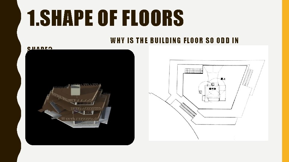 1. SHAPE OF FLOORS WHY IS THE BUILDING FLOOR SO ODD IN SHAPE? 