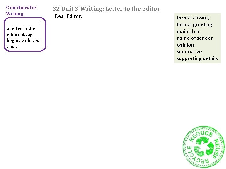 Guidelines for Writing _______: a letter to the editor always begins with Dear Editor