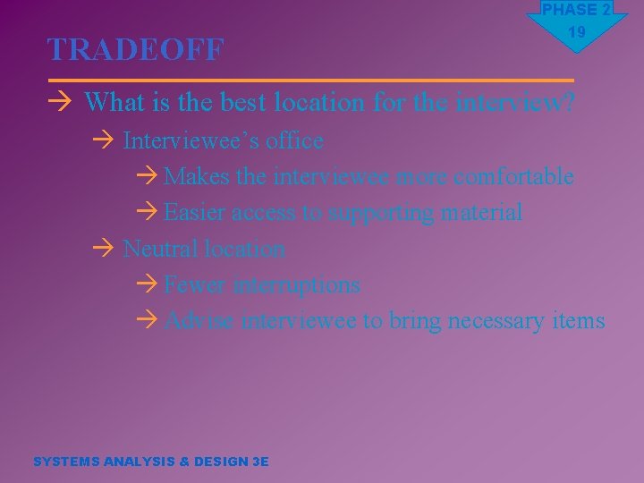 TRADEOFF PHASE 2 19 à What is the best location for the interview? à