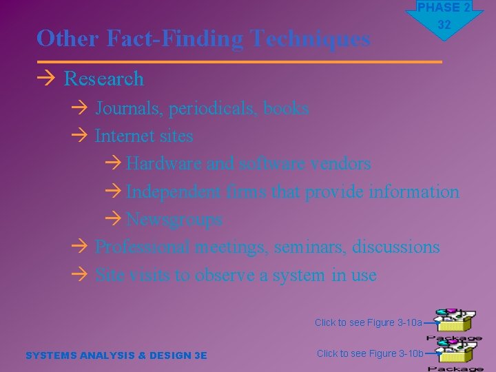 Other Fact-Finding Techniques PHASE 2 32 à Research à Journals, periodicals, books à Internet