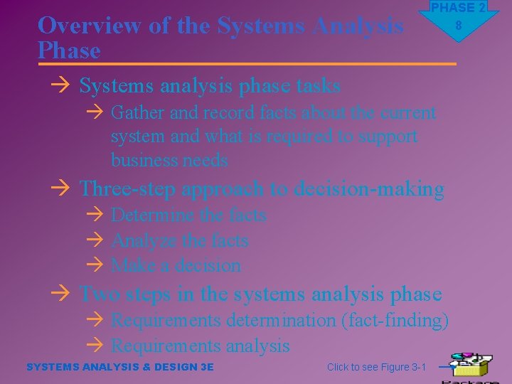 Overview of the Systems Analysis Phase PHASE 2 8 à Systems analysis phase tasks