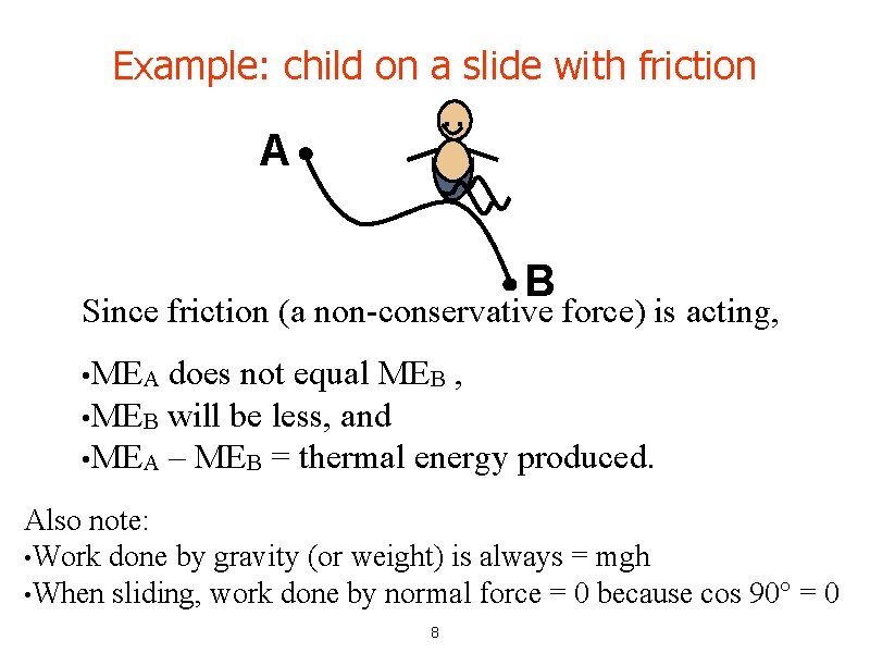 Example: child on a slide with friction . . A B Since friction (a Example: child on a slide with friction . . A B Since friction (a