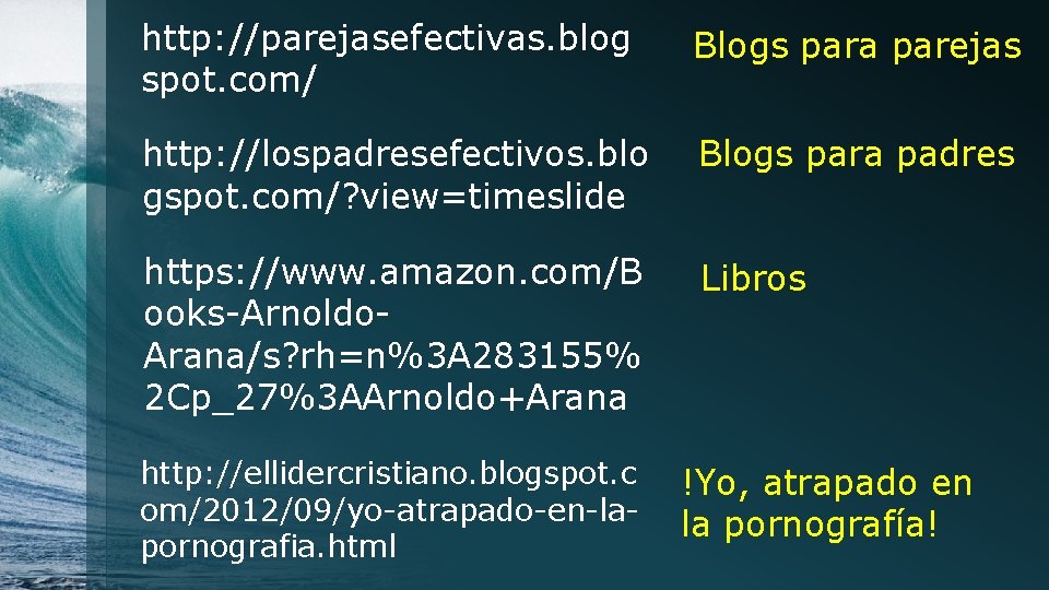 http: //parejasefectivas. blog spot. com/ Blogs para parejas http: //lospadresefectivos. blo gspot. com/? view=timeslide