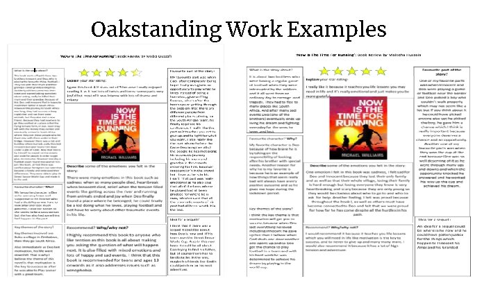 Oakstanding Work Examples 