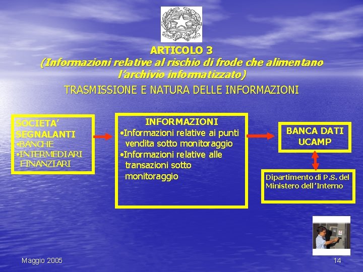 ARTICOLO 3 (Informazioni relative al rischio di frode che alimentano l’archivio informatizzato) TRASMISSIONE E