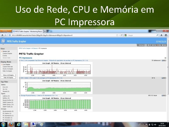 Uso de Rede, CPU e Memória em PC Impressora Uso de Rede, CPU e Memória em PC Impressora