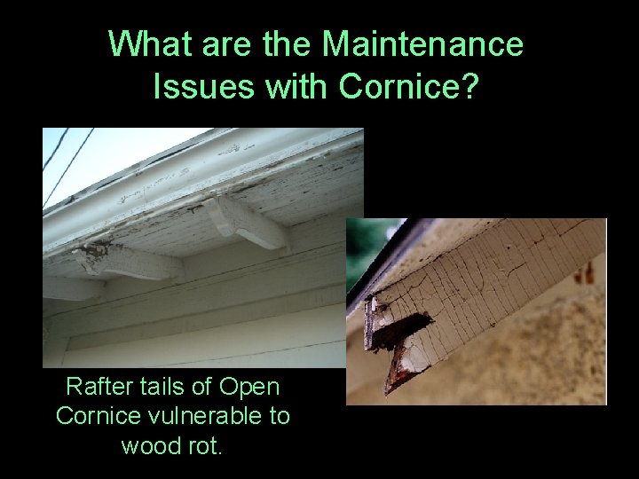 What are the Maintenance Issues with Cornice? Rafter tails of Open Cornice vulnerable to