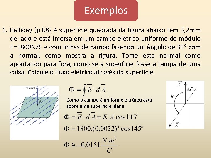 Exemplos 1. Halliday (p. 68) A superfície quadrada da figura abaixo tem 3, 2