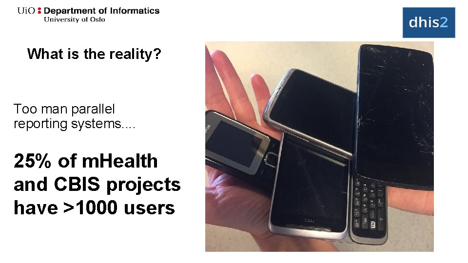 What is the reality? Too man parallel reporting systems. . 25% of m. Health