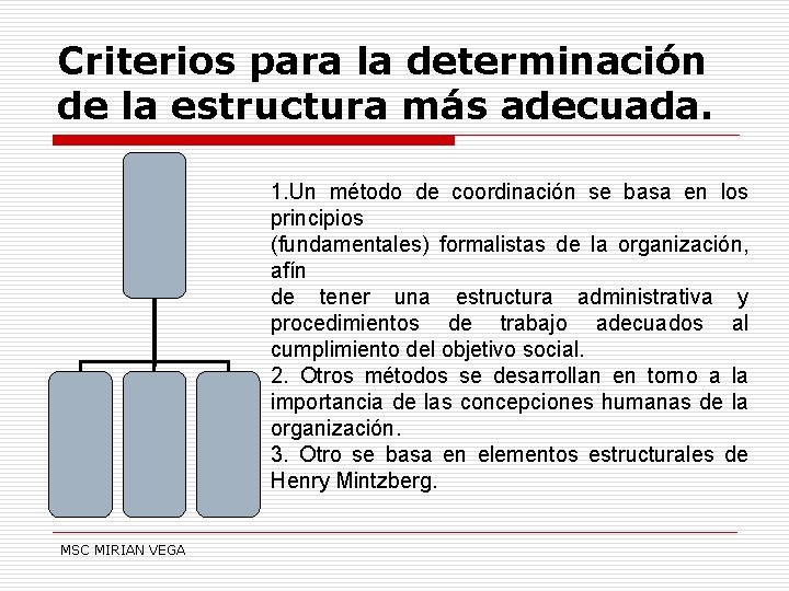Criterios para la determinación de la estructura más adecuada. 1. Un método de coordinación Criterios para la determinación de la estructura más adecuada. 1. Un método de coordinación