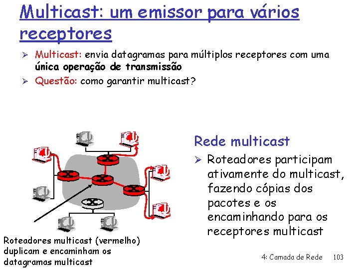 Multicast: um emissor para vários receptores Ø Multicast: envia datagramas para múltiplos receptores com