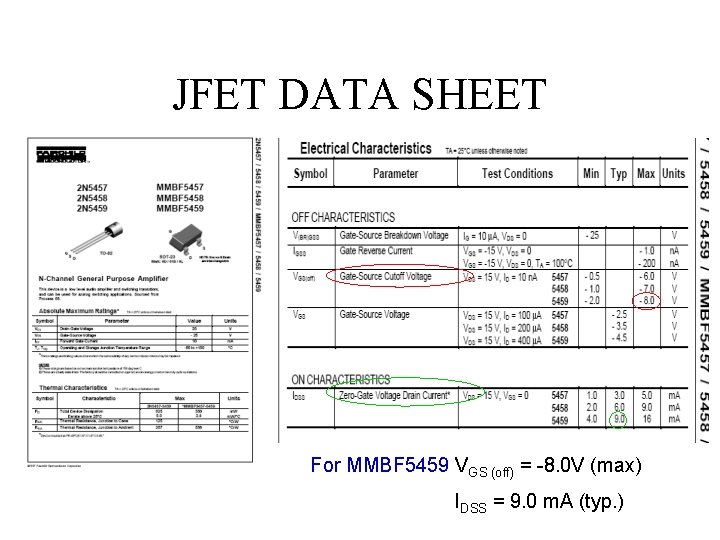 JFET DATA SHEET For MMBF 5459 VGS (off) = -8. 0 V (max) IDSS