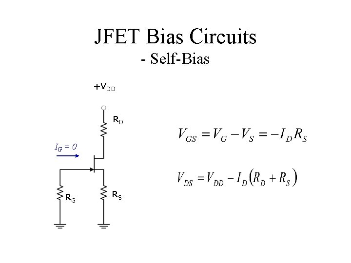 JFET Bias Circuits - Self-Bias +VDD RD IG = 0 RG RS 