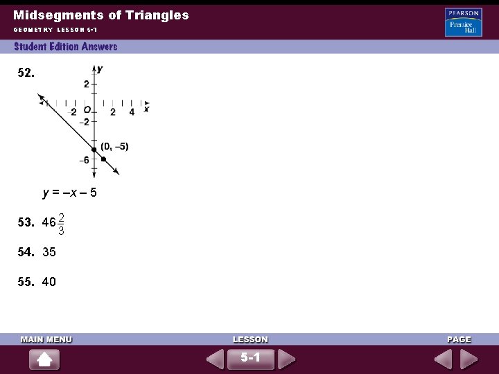 Midsegments of Triangles GEOMETRY LESSON 5 -1 52. y = –x – 5 53.