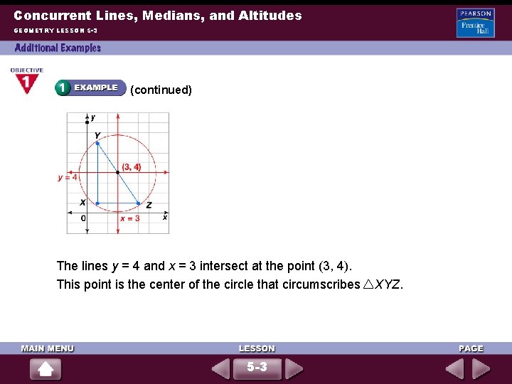 Concurrent Lines, Medians, and Altitudes GEOMETRY LESSON 5 -3 (continued) The lines y =