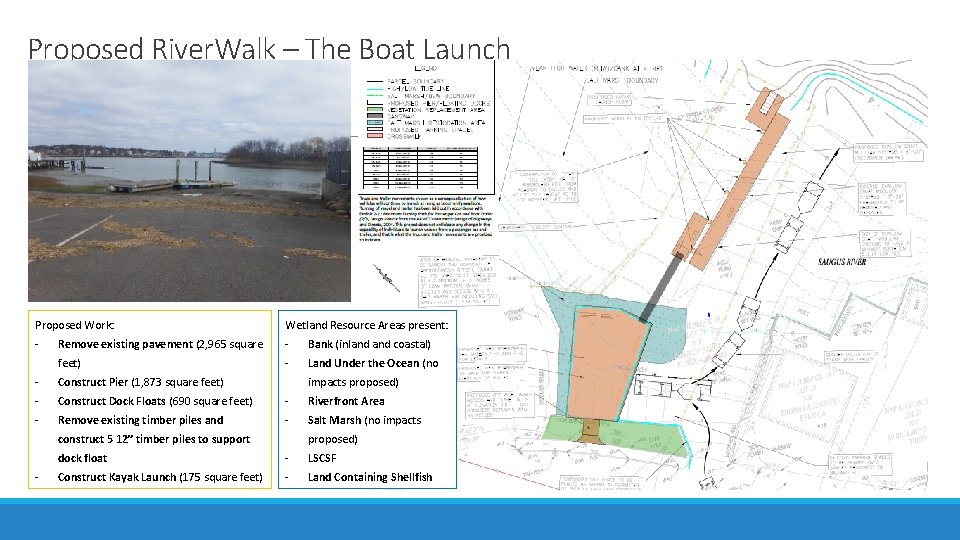 Proposed River. Walk – The Boat Launch Proposed Work: Wetland Resource Areas present: -