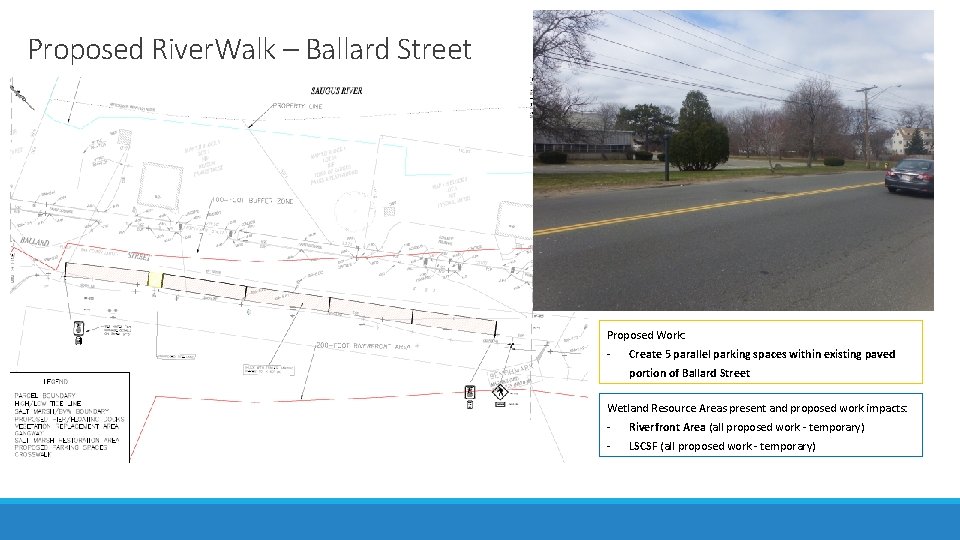 Proposed River. Walk – Ballard Street Proposed Work: - Create 5 parallel parking spaces