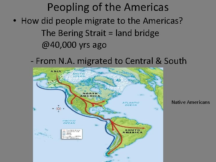 Peopling of the Americas • How did people migrate to the Americas? The Bering