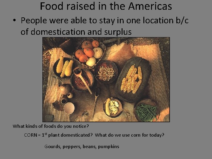 Food raised in the Americas • People were able to stay in one location